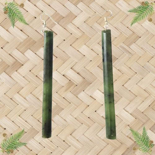 NZ Greenstone Toki Earrings - 92mm