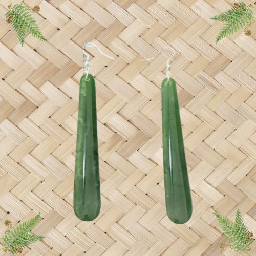 NZ Greenstone Drop Earrings - 82mm