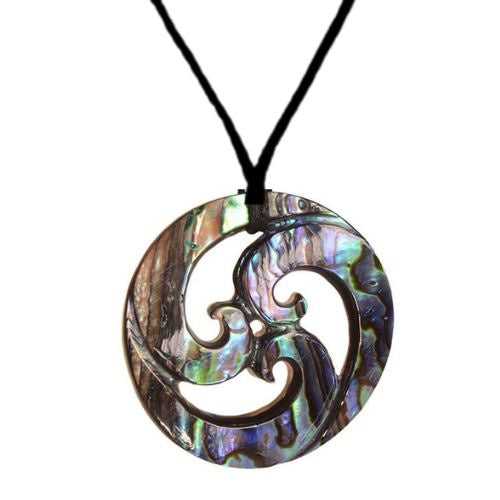 Paua Shell Closed Triple Koru Pendant - 41mm