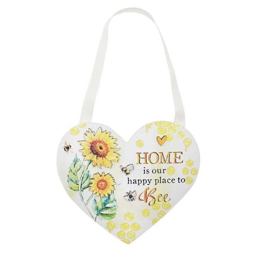 Bee Happy Heart Plaque - Home