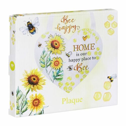 Bee Happy Heart Plaque - Home