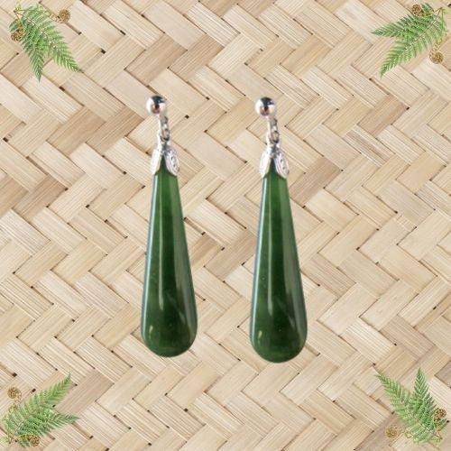 NZ Greenstone Teardrop Earrings - 30mm