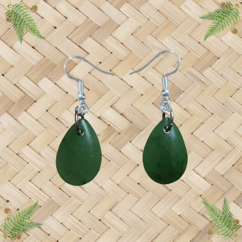 NZ Greenstone Teardrop Earrings - 20mm