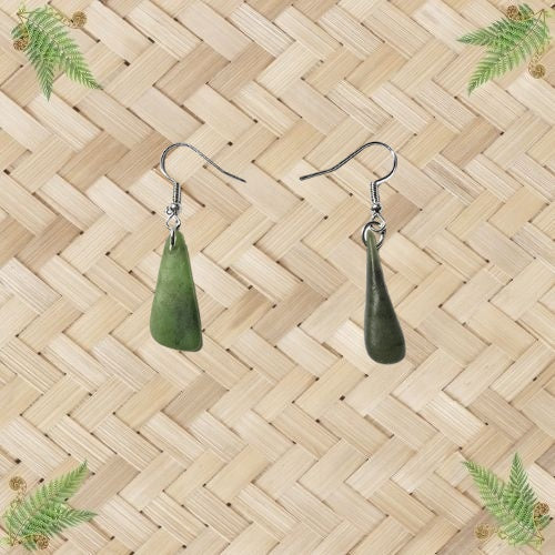 NZ Greenstone Freeform Earrings - 29mm