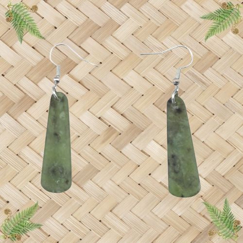 NZ Greenstone Toki Drop Earrings - 40mm
