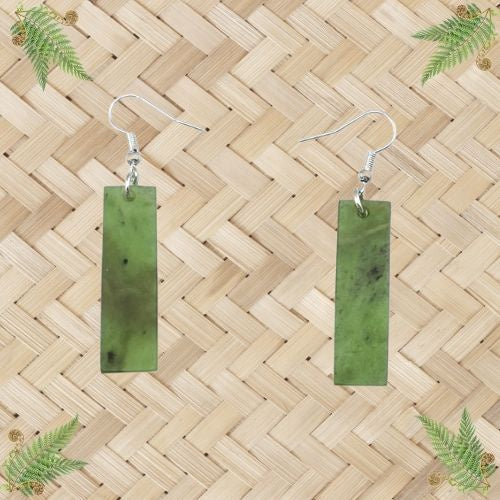 NZ Greenstone Toki Rectangle Earrings - 38mm