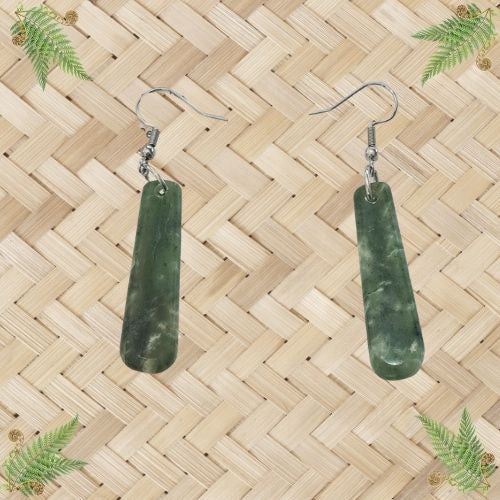 NZ Greenstone Drop Earrings - 39mm