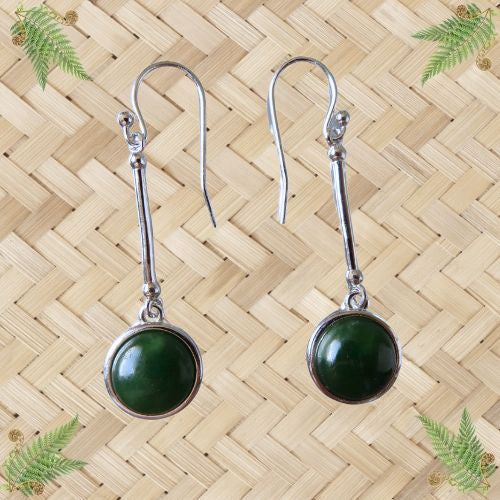NZ Greenstone & Silver Round Drop Earrings