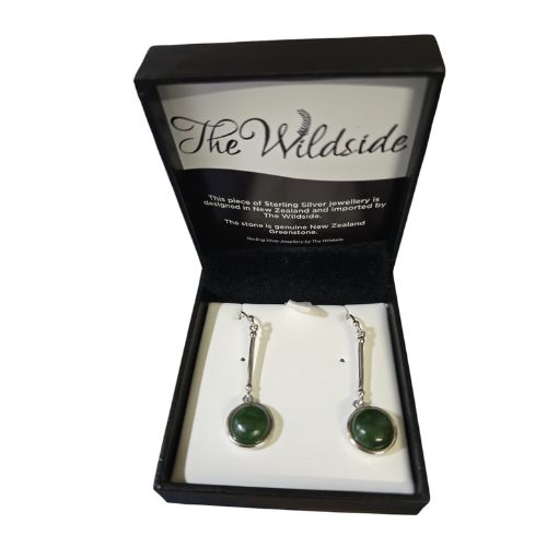 NZ Greenstone & Silver Round Drop Earrings