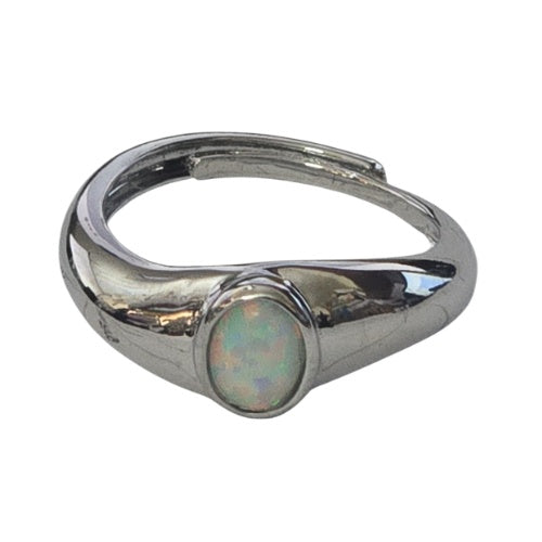 Opal Wave Ring Silver Adjustable Ring