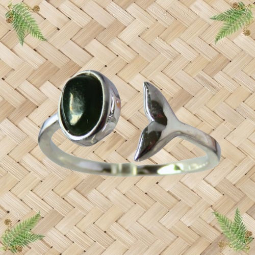 NZ Greenstone Whale Tail Silver Adjustable Ring