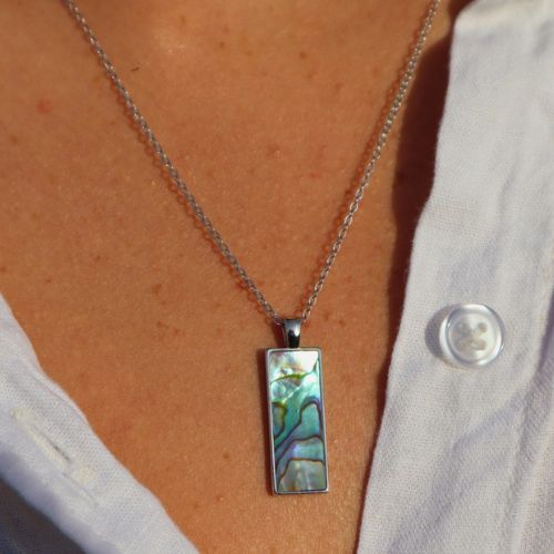 Sterling Silver & Paua Rectangle Pendant - 25mm