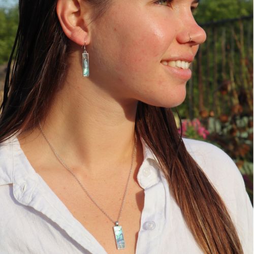 Sterling Silver & Paua Rectangle Pendant - 25mm
