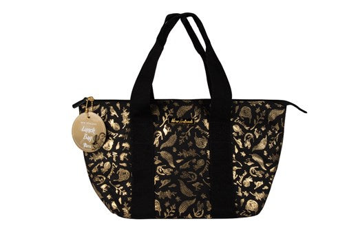 Birds Black & Gold Lunch Bag