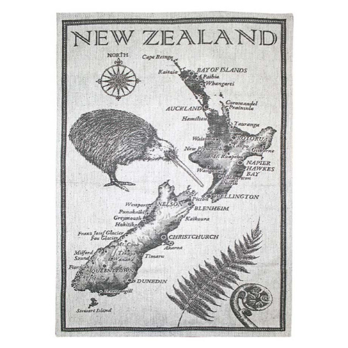 Jacquard Tea Towel Map Black