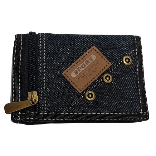 Black Demin Velcro Wallet with 3 Studs