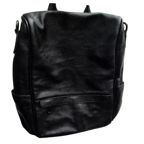 Black Leather Safety Entry Backpack