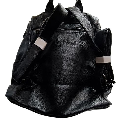 Black Leather Safety Entry Backpack