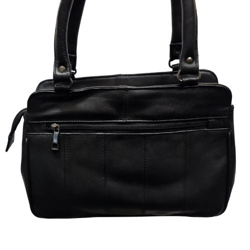 Ladies Black Leather Handbag Plain with Short Handles