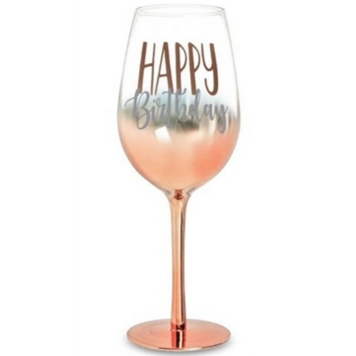 Rose Gold Ombre Stem Wine Glass - Happy Birthday