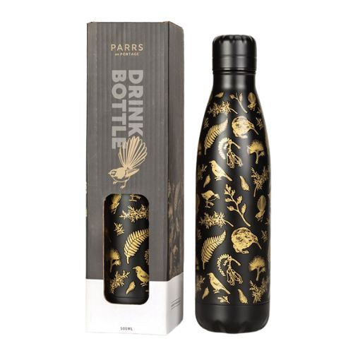 Black & Gold Birds Drink Bottle - Metal - 500ml