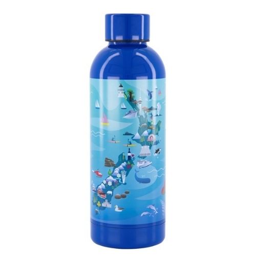 NZ Map & Icons Blue Drink Bottle - 500ml