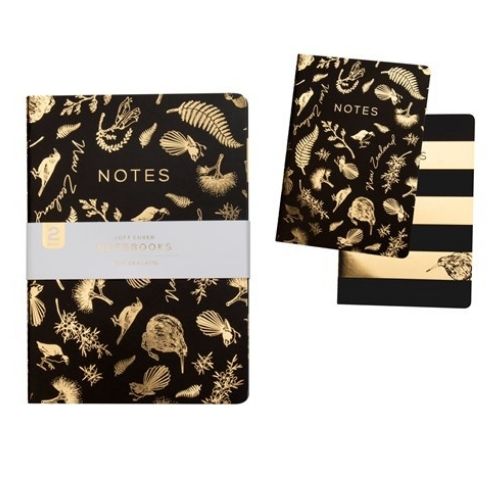 Native Birds Black & Gold Soft Cover Notebook 2pk