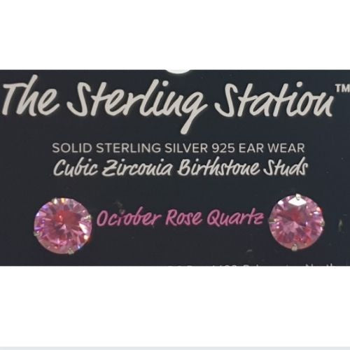 Cubic Zirconia Birthstone Studs - October Rose Quartz