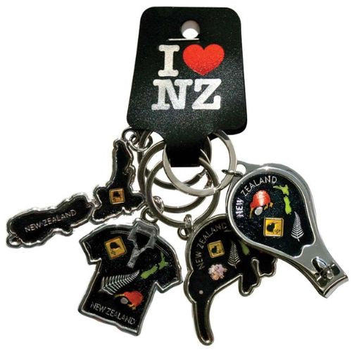 NZ Icons Black Foil Keyring 4 Pack