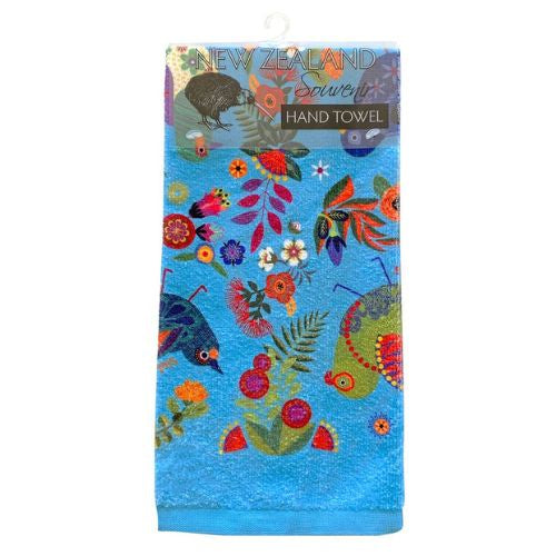 Retro Birds Turquoise Hand Towel