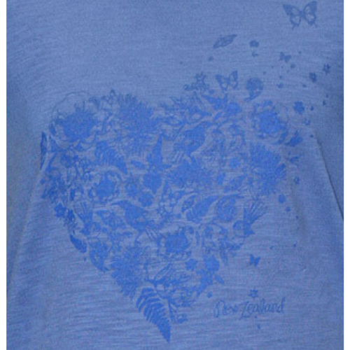 Adults Ladies Sea To Sky Heart Tee Shirt - Blue Marl