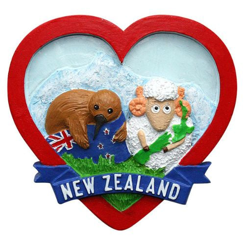 Heart with Kiwi & Sheep Polyresin Magnet