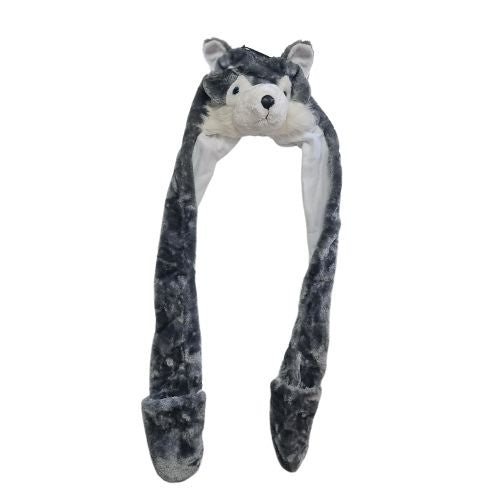 Unisex Husky Animal Warm Hat/Cap Beanie with Mittens