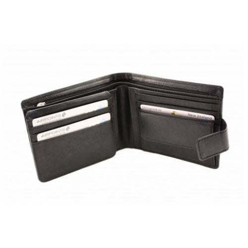 Black Mens Leather Wallet With Coin Pocket