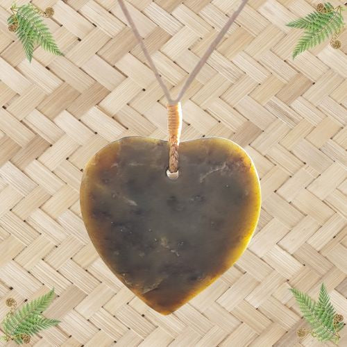 NZ Greenstone Heart Pendant 45mm