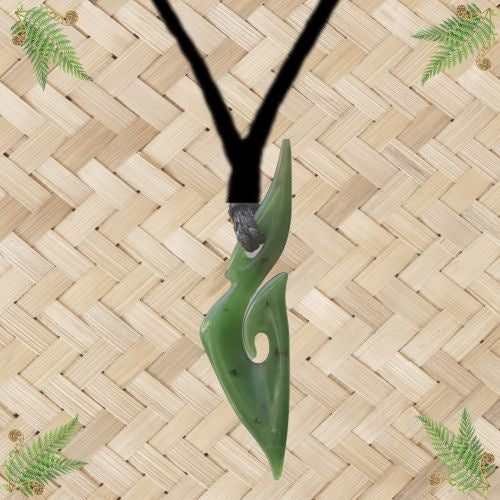 NZ Greenstone Fish Hook Pendant - 64mm