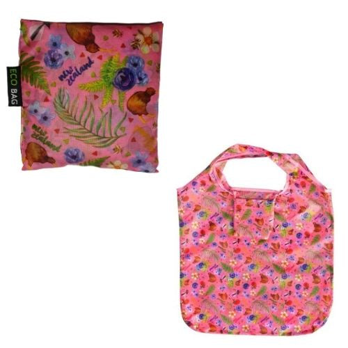 Kiwis & Ferns Foldable Shopping Bag - Pink
