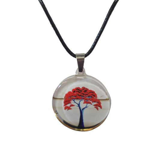 NZ Pohutukawa Tree Round Pendant - Black/White