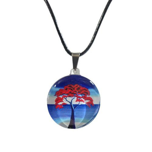 NZ Pohutukawa Tree Round Pendant - Blue