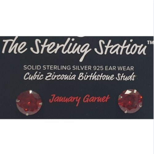 Cubic Zirconia Birthstone Studs - January Garnet