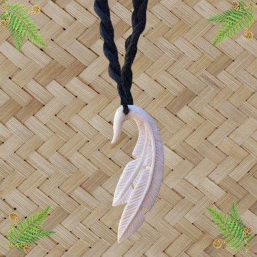 Bone Carved Double Feather Pendant - 57mm