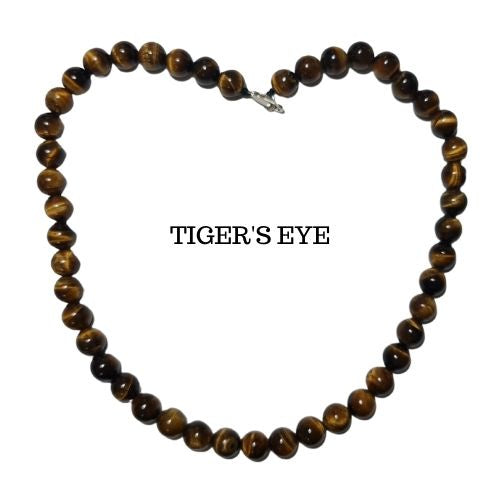 Tiger Eye Gemstone Bead Necklace with Sterling Silver Clasp