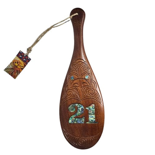 Wooden Carved 21st Patu - Inlaid With Paua Shell