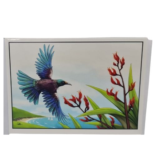 Sophie Blokker Greeting Card - New Zealand Tui in Flight.