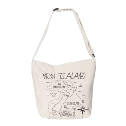 NZ Map Natural Canvas Tote Bag - Large