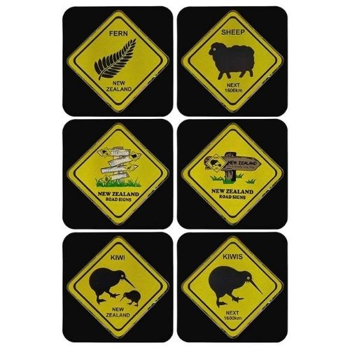 New Zealand Road Signs Coasters 6pk