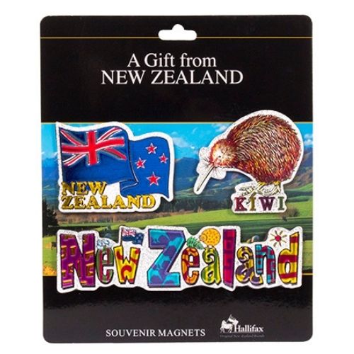 Kiwi, Flag & NZ Foil Magnet 3pk