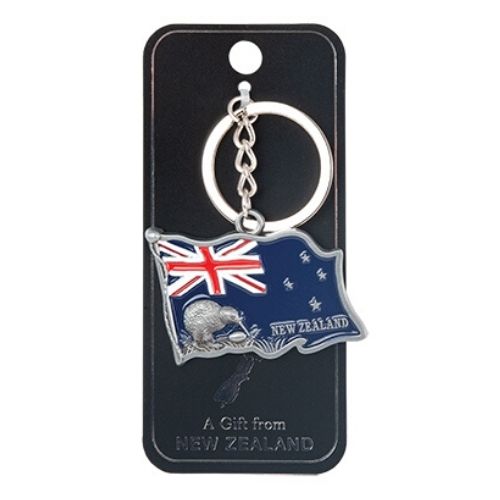 Kiwi Flag Metal Keyring Pewter.