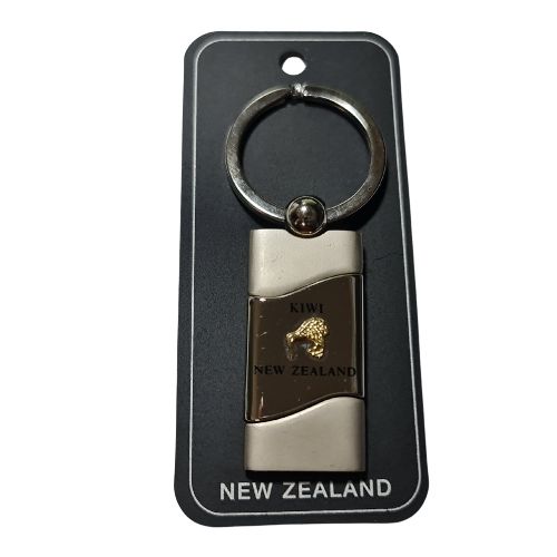 Gold Rectangle Kiwi New Zealand Keyring