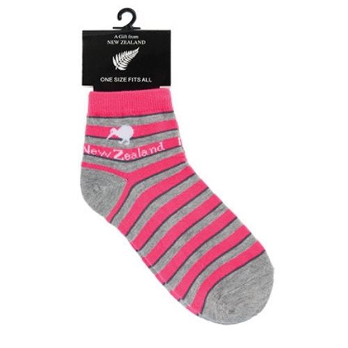 Kiwi Pink & Grey Stripe Ankle Socks